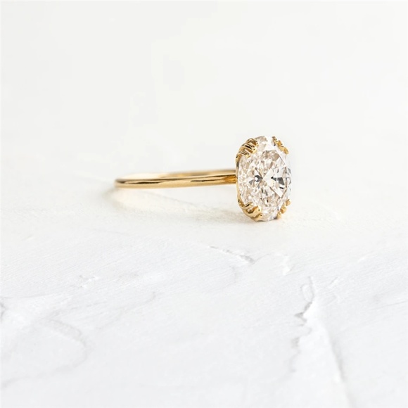 Sterling Silver Simulated Diamond Solitaire Gold Ring - Picture 5 of 7